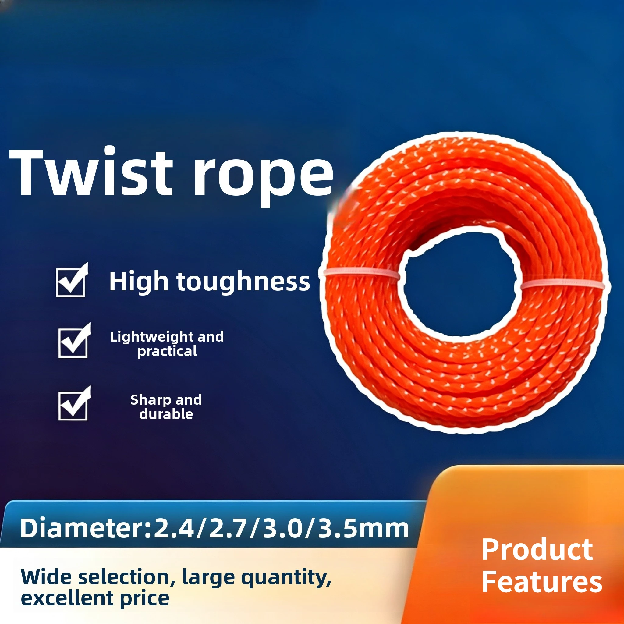 Twisted Nylon Trimmer Line, Durable Weed Eater Cord, Multiple Sizes 2.4/2.7/3.0/3.5MM, Garden Replacement Cutting String