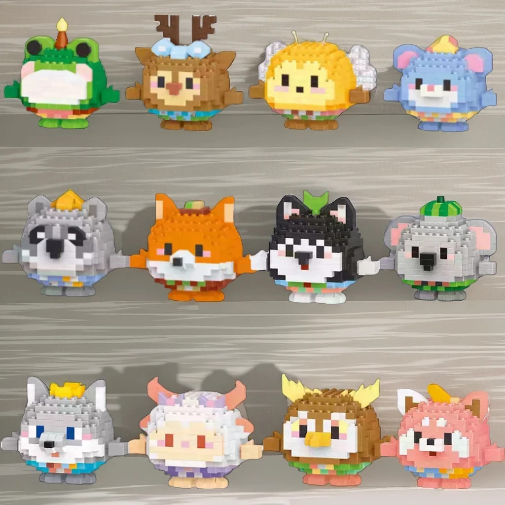 

12Pcs Pet Series Small Particle Building Blocks Cute Cartoon Animal Models Assembly Toys Creative Gift Desktop Ornaments