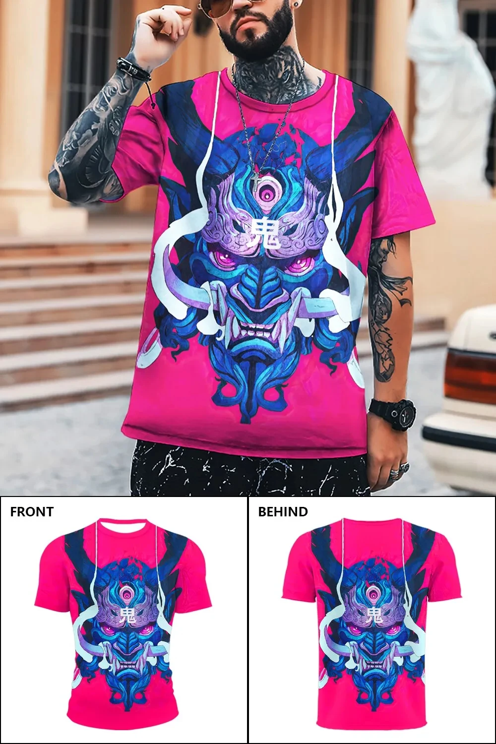 

Devil Female Samurai Style T-Shirts 3D Ghost Face Print T shirt Fashion Men/Women Short Sleeve Tees Oversized Streetwear Y2k Top