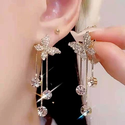 925 Silver Needle Crystal Butterfly Tassel Earrings For Women Jewelry Korean Fashion Fairy Zircon Drop Earrings 2026 Trending Z4