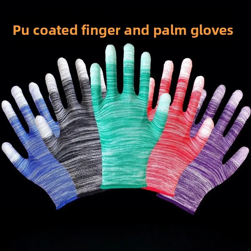 PU Coated Anti Static Gloves Striped Palm Coated Thin Wear Resistant Nylon Work Safety Labor Gloves
