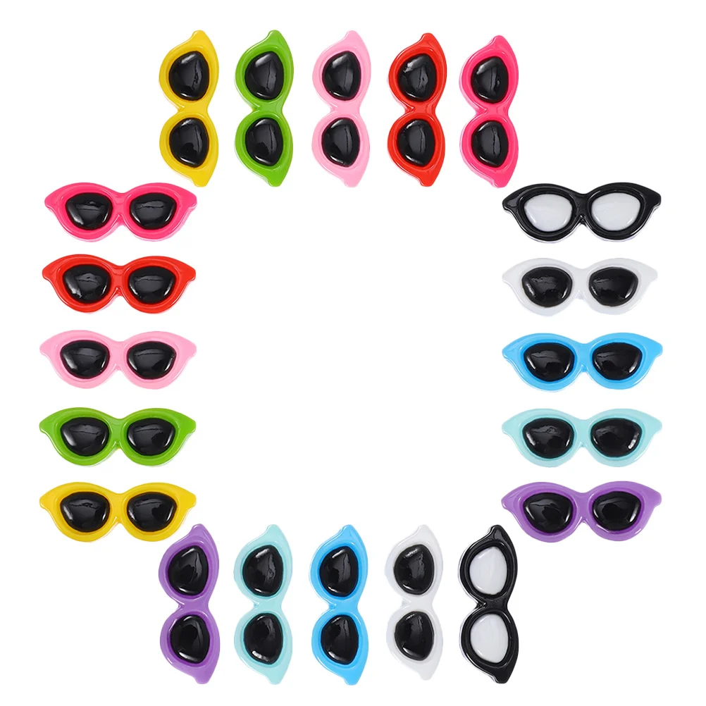 

20Pcs Mini Sunglasses Flatback Resin Buttons for DIY Hair Clips Phone Case Ornaments Scrapbook Crafts Colorful Decorations
