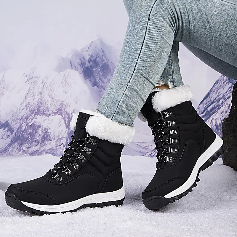 

Warm Fleece Lined Women's Winter Mom Snow Boots Big Size Thick Sole Non Slip Cotton Ladies Snow Boots
