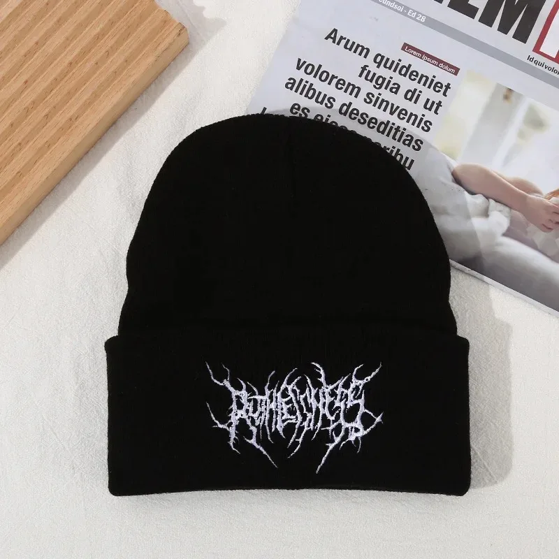 Ciepłe damskie męskie zimowe czapki beanie Gothic Street Punk czapki z dzianiny 100% bawełna moda utrzymuj ciepło Skullies czapki beanie