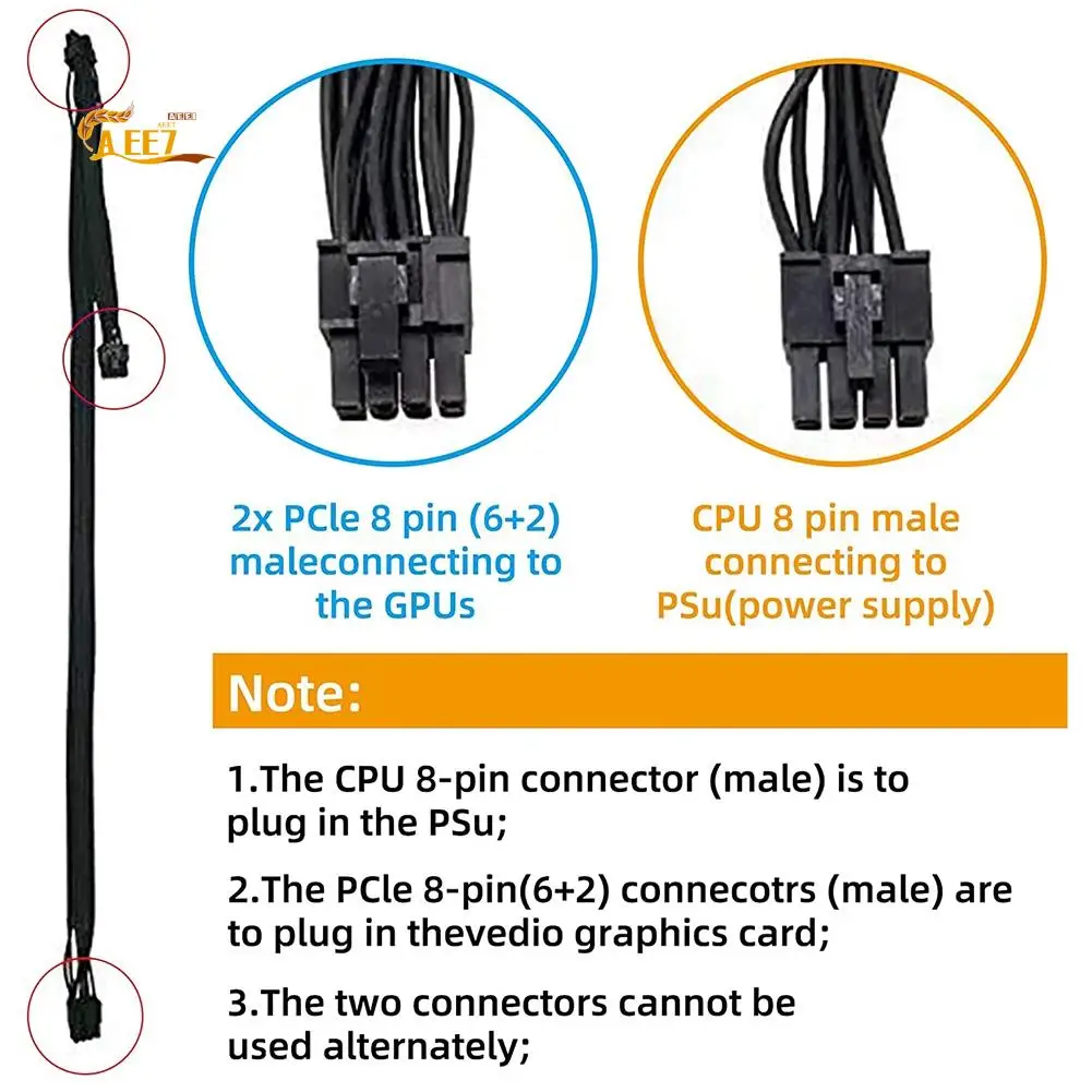 AEE7-ATX CPU 8 Pin Male To Dual Pcie 2 X 8 Pin (6+2) Male Power Cable For Corsair Modular Power Supply (60 Cm + 20 Cm)