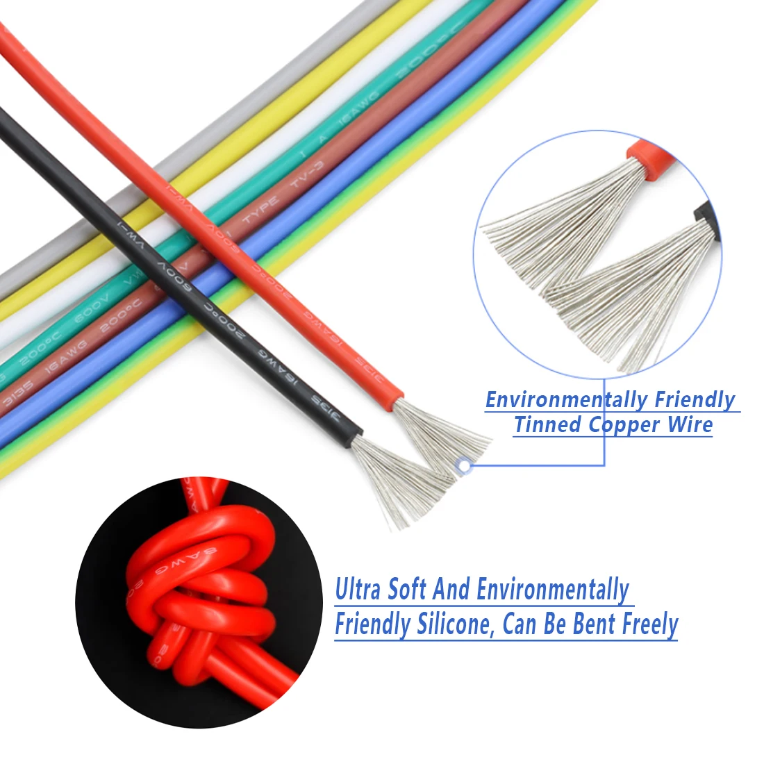 5M Copper Wire 32 30 28 26 24 22 20 18 AWG Soft Silicone Rubber Insulated Flexible UL3135 Electron LED Lamp Lighting Cable - Image 6