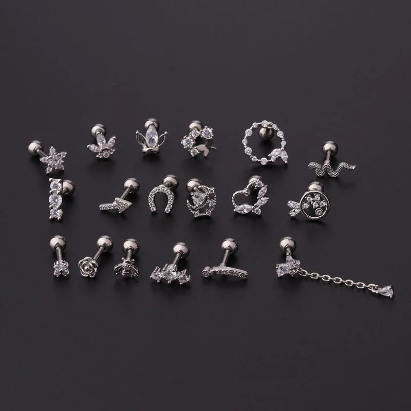 2pcs New Gold Silver Color Zircon Drop Earrings for Women Stainless Steel Small Pendant Ear Studs Piercing Jewelry Statement