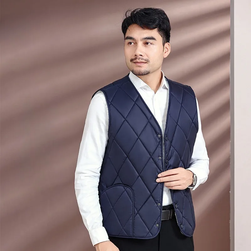 

New Men's Winter Thermal Cotton Vest Fleece Lined Heavy Duty Casual Vest for Dad Elderly Men Outdoor Activities Warmth Comfort