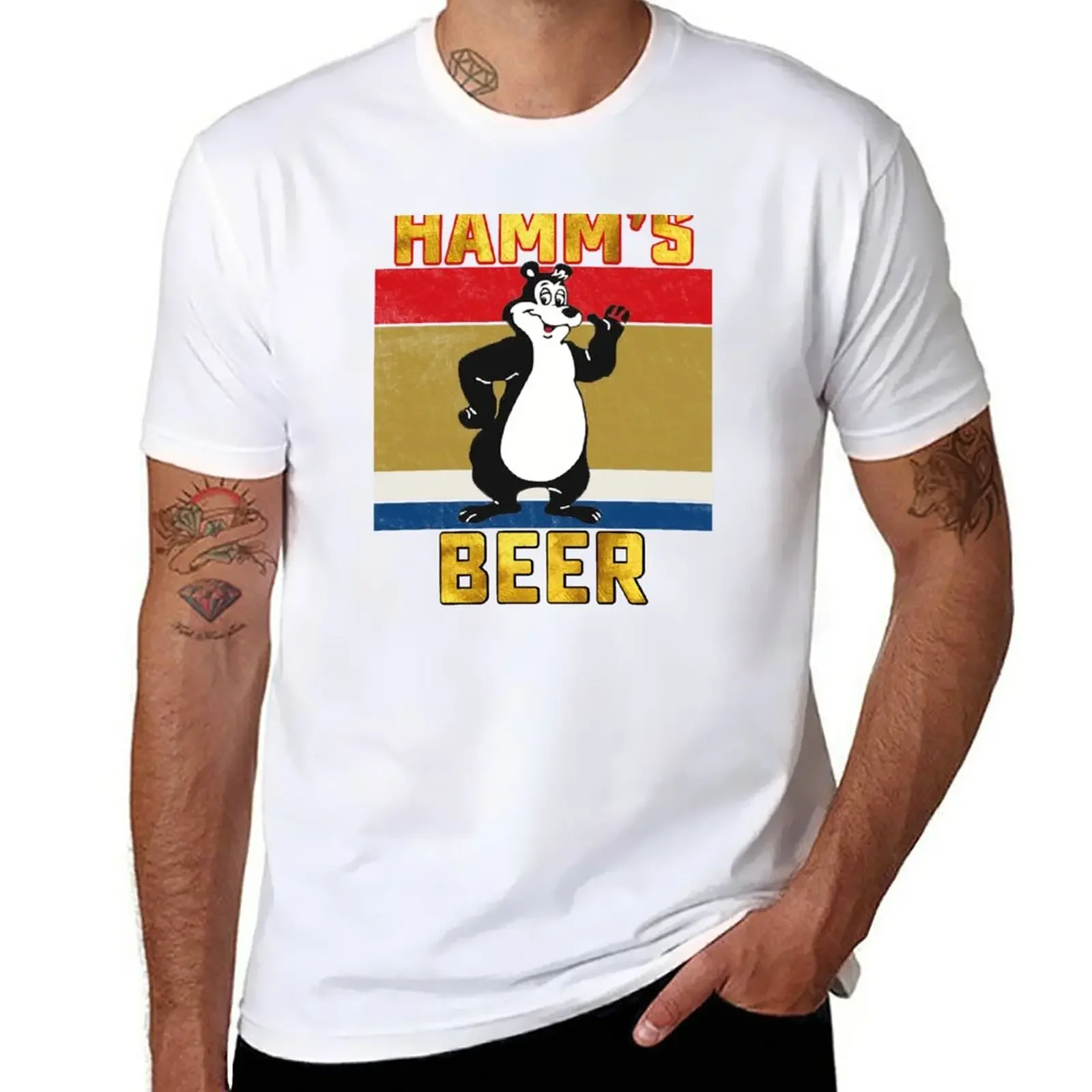 New Hamms Beer Vintage Beer T-Shirt Short sleeve boys men heavyweight fashion Round Neck mange vintage anime clothes style 2024