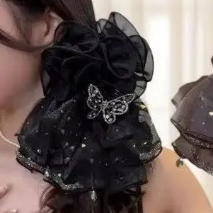 Large Bow Mesh Hairpin Temperament Elegant Women Hair Claw Princess Headdress Fashion Light Luxury Grab Clip Hair Accessories