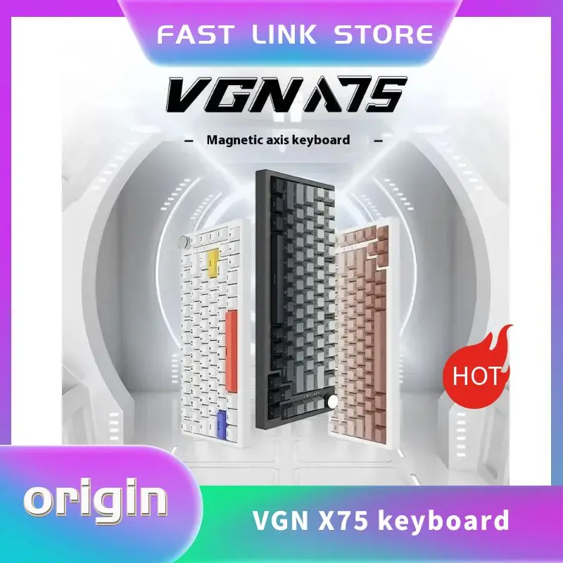 VGN A75 คีย์บอร์ดแบบกลไกแกนแม่เหล็กเกมที่กําหนดเองโหมดเดี่ยวโครงสร้างปะเก็นแบบมีสาย Full Key Hot Swappable Esports