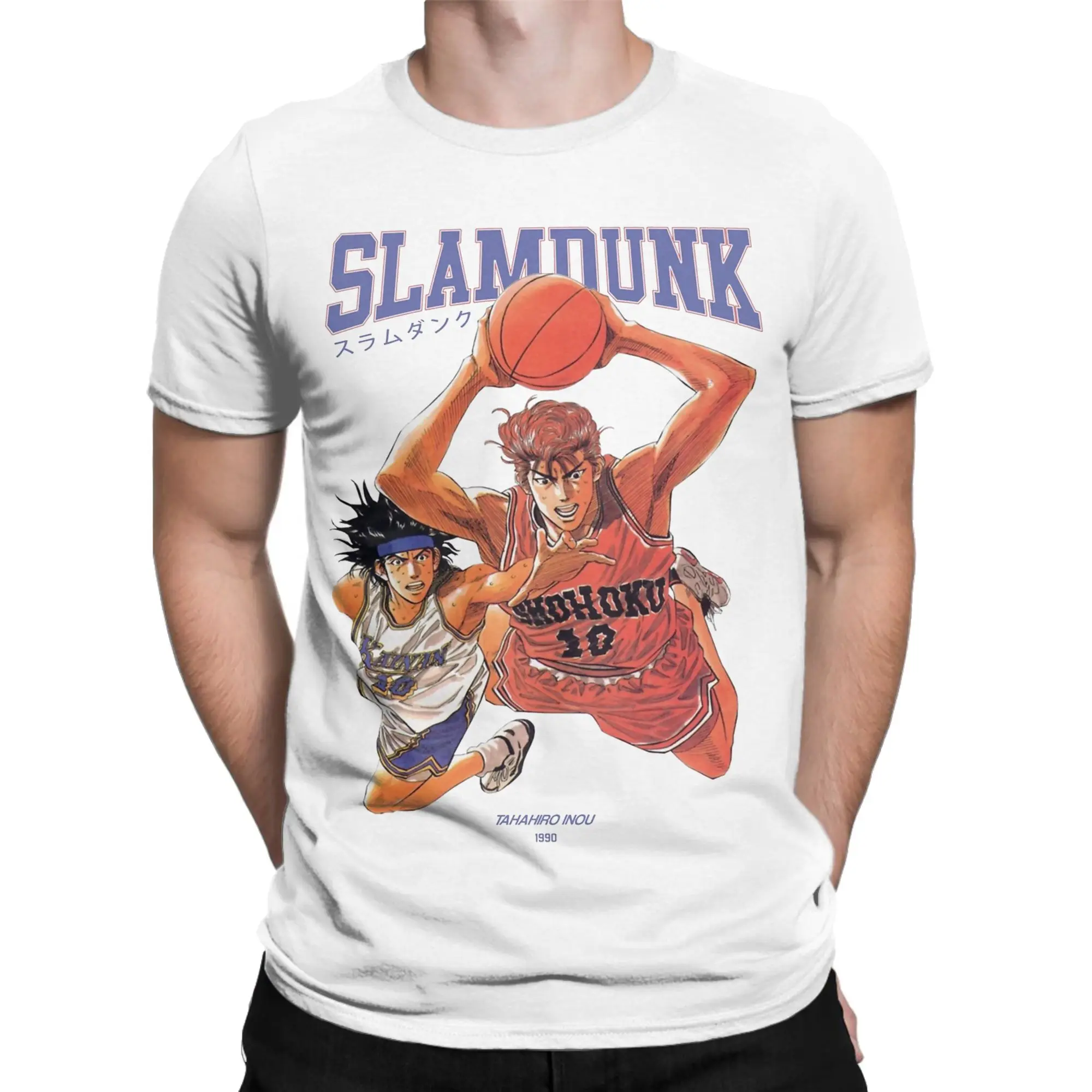 Винтажные футболки Slam Dunk Anime Manga, мужские футболки с круглым воротником из чистого хлопка, футболка с короткими рукавами, идея подарка, одежда