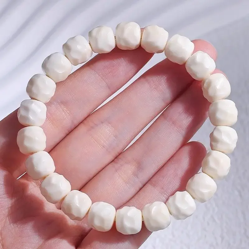 Original Ecological Carving Small White Jade Bodhi Bracelet for Men and Women\'s Single Circle Rosary Bead Buddha Bead HandString