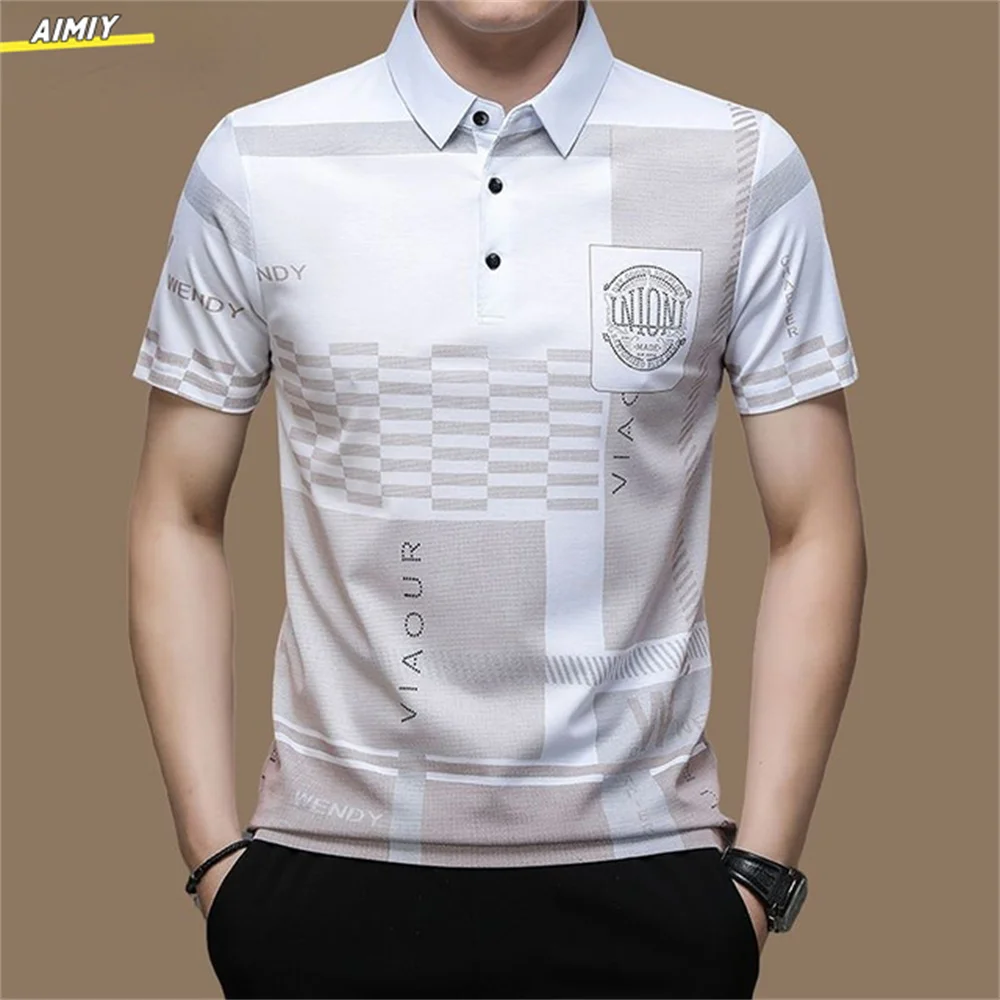 Men's Polo Shirt Business Casual Summer Short Sleeves Tops Pattern Print Button T Shirt Loose Clothes Fashion Polo T Shirt image 4