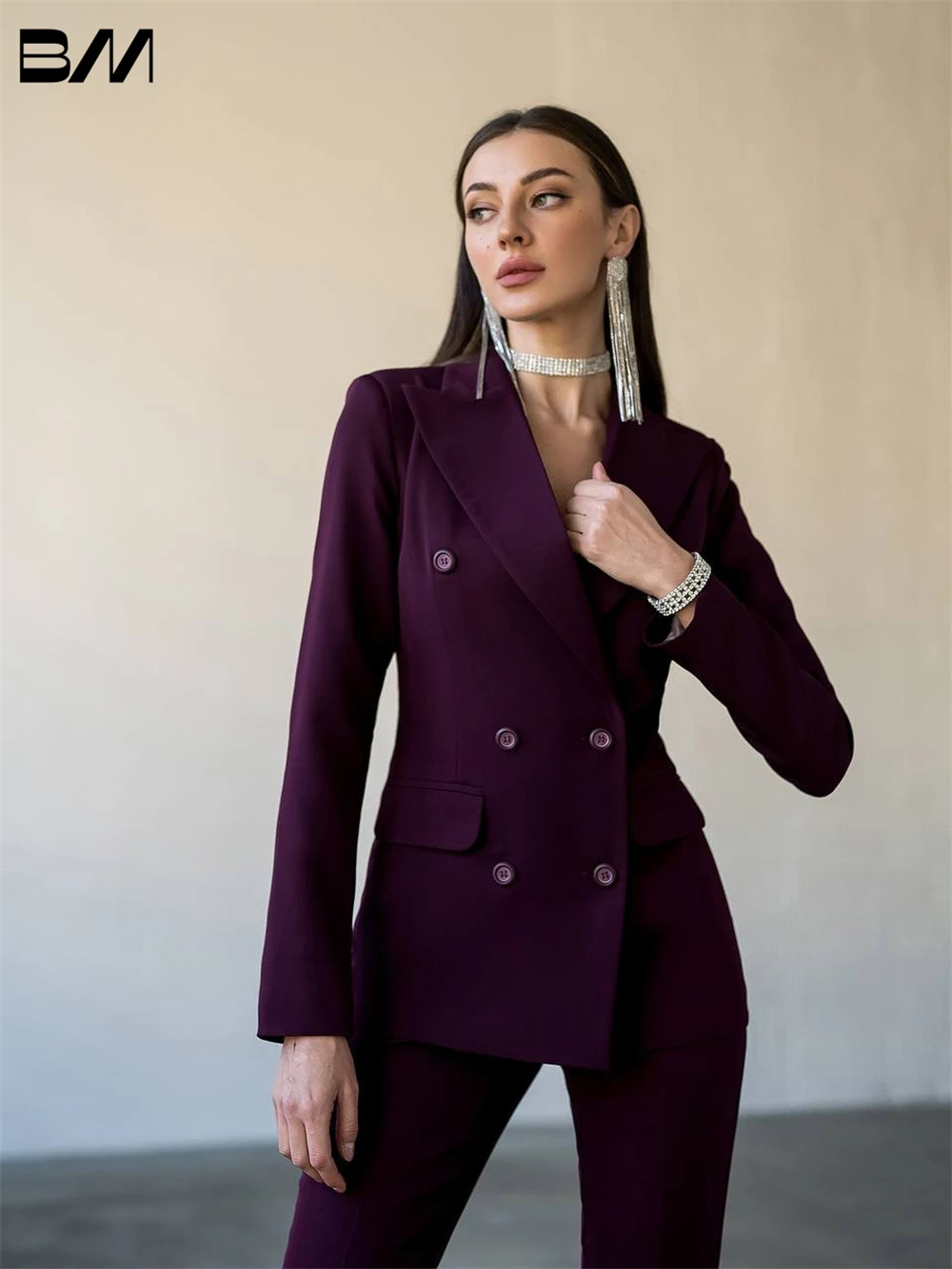 Conjunto de terno smoking breasted feminino, calça blazer, slim fit, vinho tinto, calça de baile, outono, inverno, novo, 2023