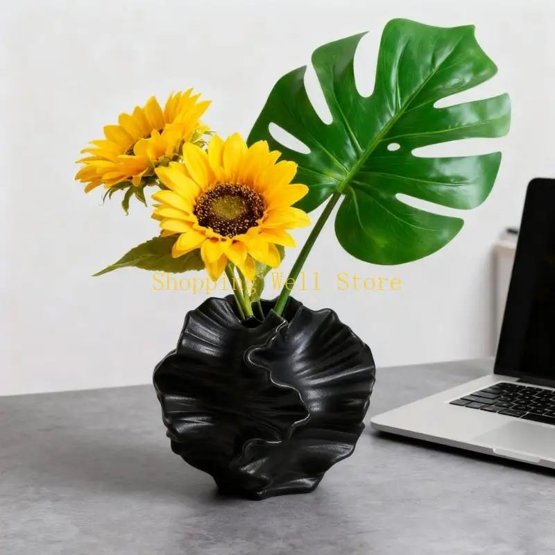 KX4B Shimmering Black Earthenware Jar with Simple Aesthetic Enhances Modern Inside Tall Released for Durability Smooth Face