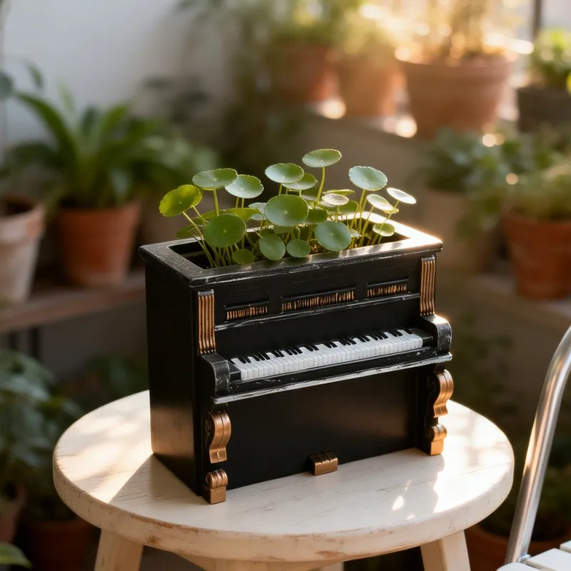 Creative Mini Piano Flower Pot Retro Style Resin Planter for Succulents Small Plants Home Office Desktop Decoration Piece