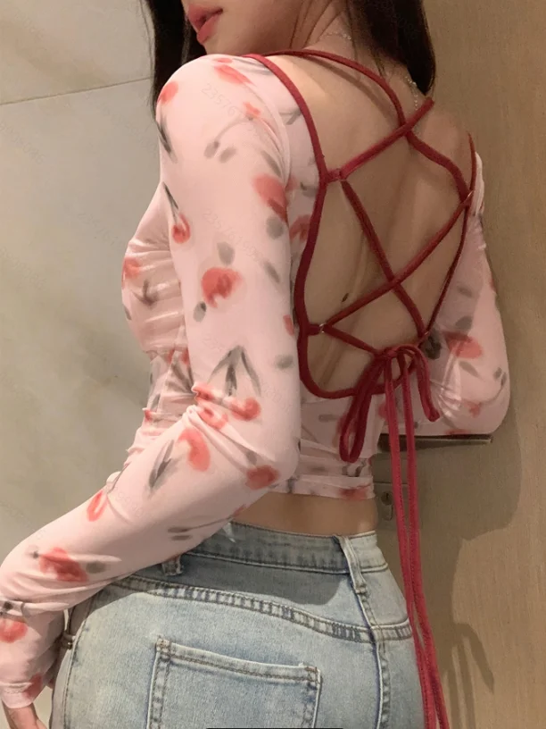 Vrouwen Blouse Shirt Nieuwe Lange Mouw O-hals Slanke Print Lace-up Blouse Shirt Vrouwen Tops Blouses Shirts Blusas Camisas Blusa Q1856