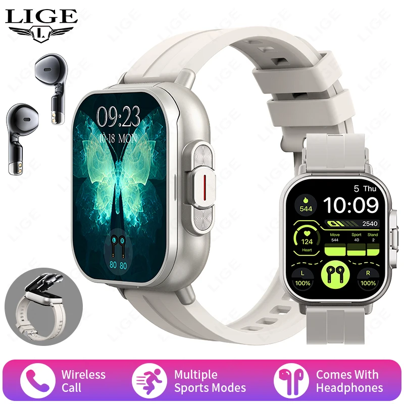 TWS 2-in-1 smartwatch-oortelefoon Sport Smart Watch Draadloos Bluetooth Bellen Gezondheidsmonitor Fitness Record-horloges met headset