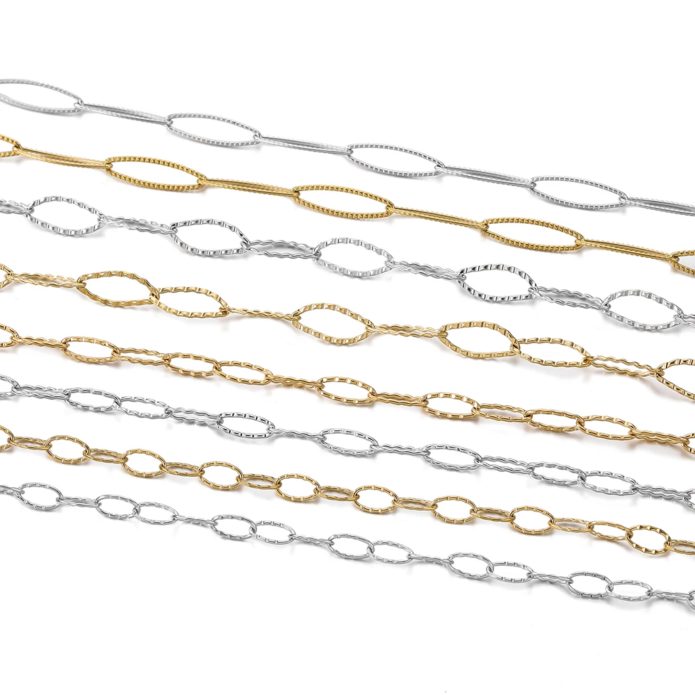 

1Meter/Pack 304 Stainless Steel Oval Textured Shape Handmade Chains for DIY Necklace Bracelets Jewelry Making Accessories