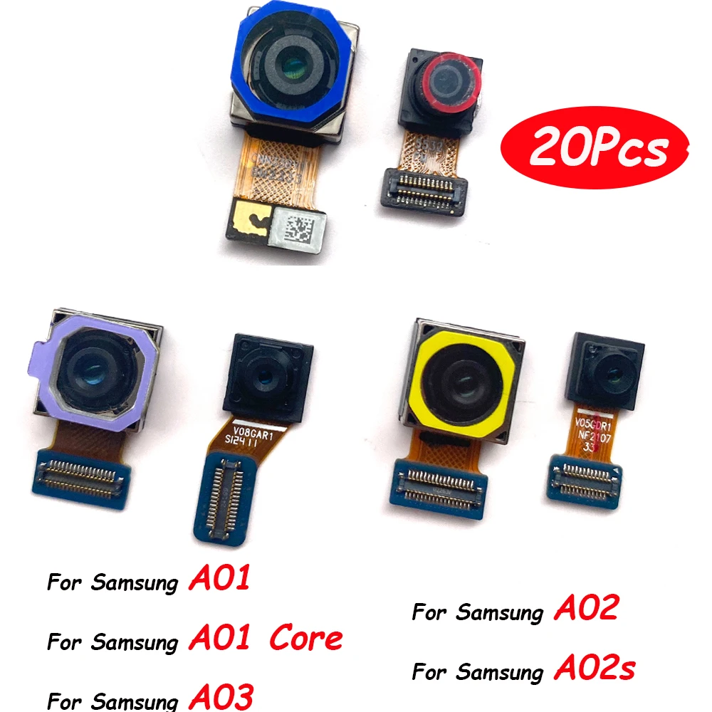 20Pcs，Main Big Rear Camera Module & Front Camera Flex Cable For Samsung A02S A01 Core A02 A03 A01 Replacement Part