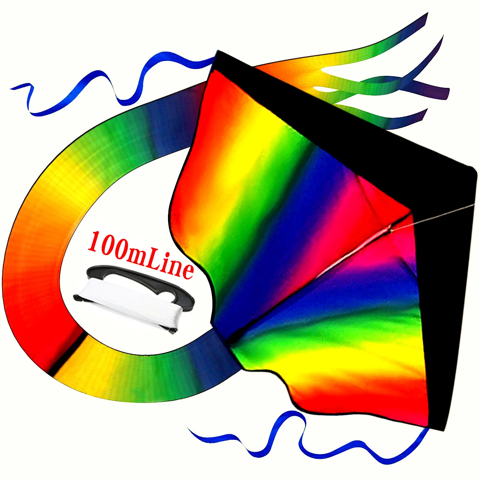 207cm Power Large Triang Rainbow Kite Flying  Kites Tail Outdoor Fun Sport  For Children Kids Adults Gift With Handle 100mLine