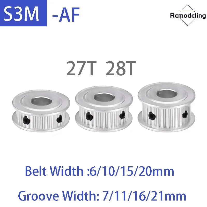 

1pcs S3M AF Timing Pulley Aluminum Alloy 27T 28T Synchronous Wheel Belt Width 6/10/15/20mm Bore 5mm-15mm Teeth Pitch 3mm