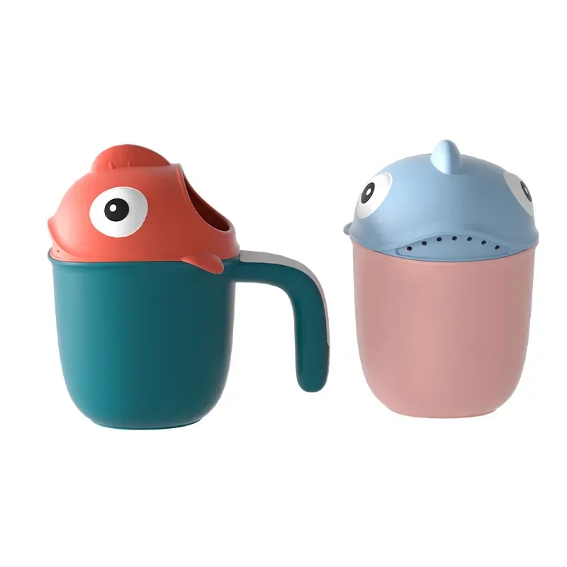 Baby Bath Shower Head Rinse Cup Cartoon Shark Cute Shower Washing Bathroom Accessories Bathing Toys for 0-6 Years Old Baby