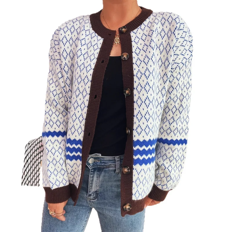 الخريف الشتاء خمر كتلة اللون جولة الرقبة طويلة الأكمام محبوك سترة سترة عارضة المرأة