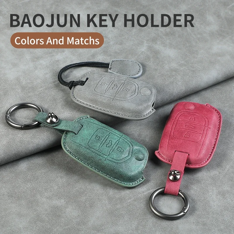 

For Wuling Car Key Case Cover Shell Fob Baojun 510 530 310 560 610 630 730 330 360 310W for Baojun Keyring 3 Button Leather