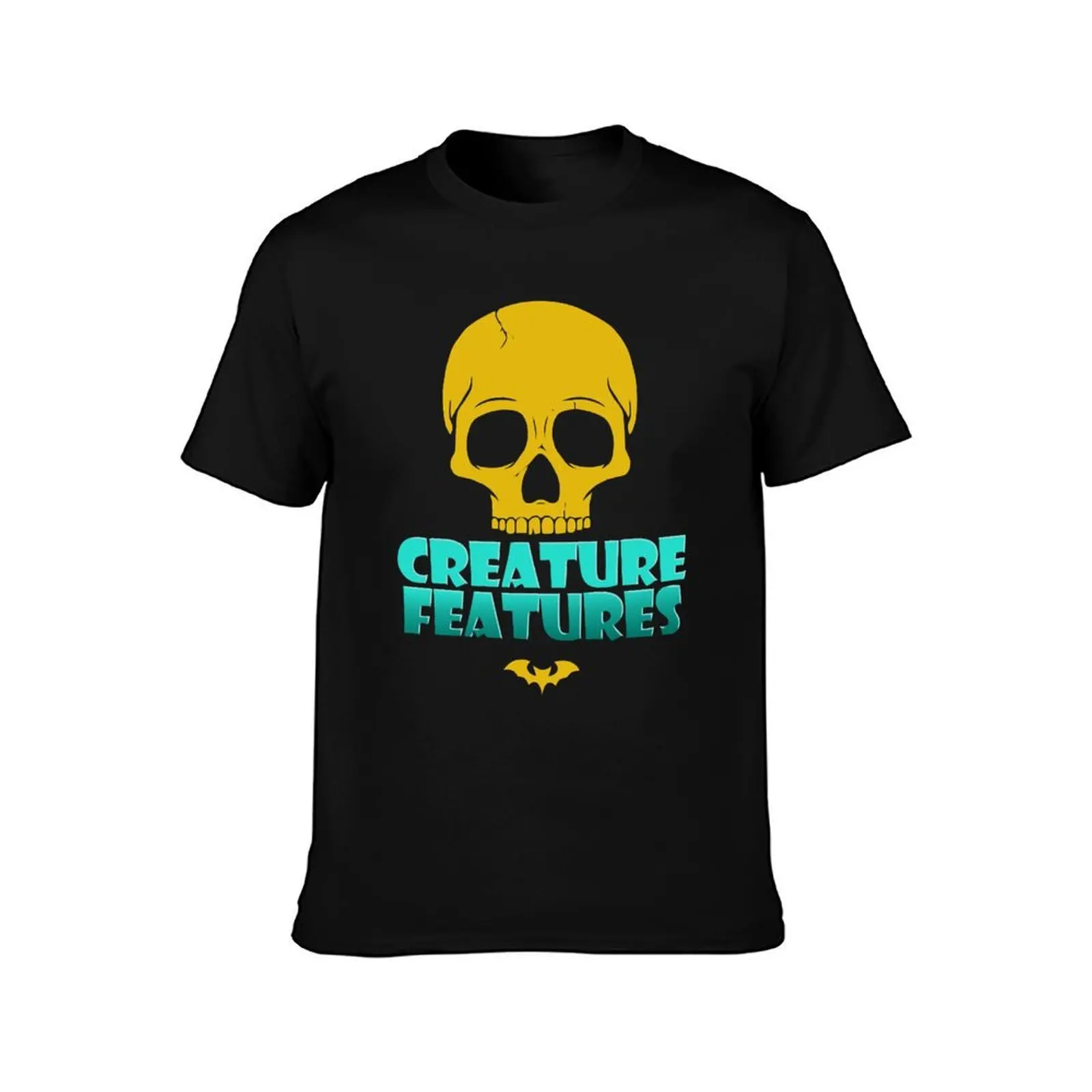Creature Features T-Shirt, Summer Casual Cotton Tee, Oversized Streetwear Tops, Vintage Graphic Print, Loose Fit Short Sleeve