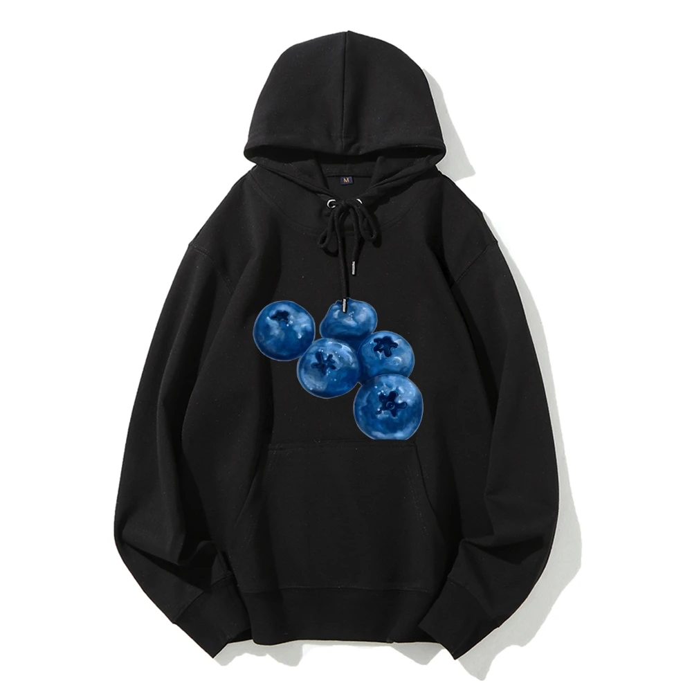 Graphic Hoodie Blueberry Cluster Print Juicy Fresh Vibrant Y2k Style Hoodie Soft Fabric for Fruity-Themed Casual Clothes