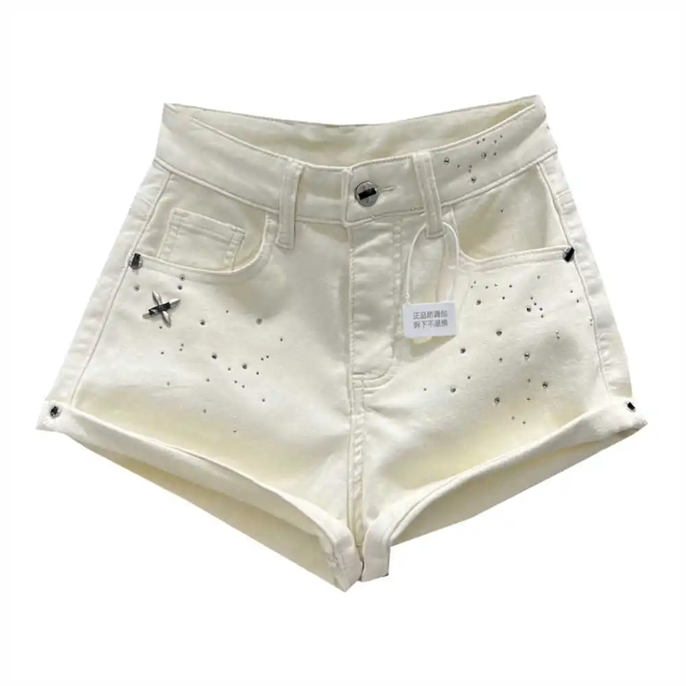 Faionable Low-Waist Flared Denim orts Glittery Trendy Summer Wear A-Line Hot Pants Neutral Sle High Waist Zipper Closur...