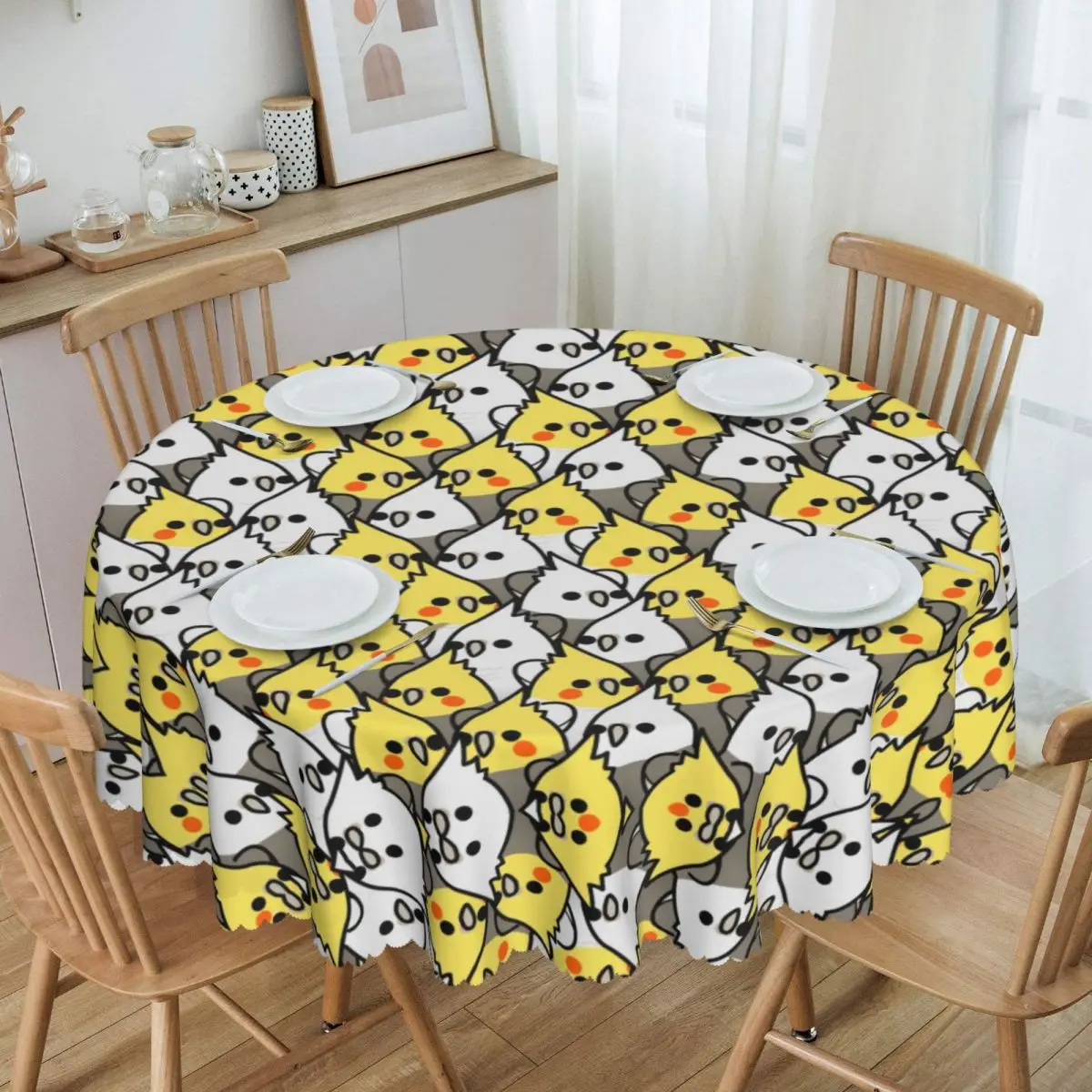 

Parrot Birds Cockatiel Squad Round Tablecloths 60 Inch Animal Table Cover for Wedding Table Cloth