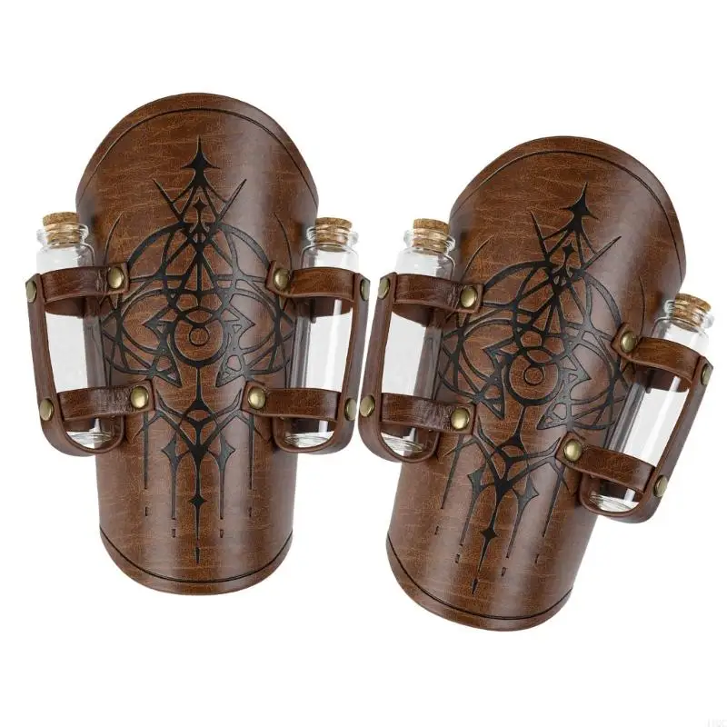2025 ใหม่ยุคกลางนูน Alchemies แขน Bracers 4 Cork Vials,แฟนตาซี Faux หนัง Arm Guards Archer Gauntlets ของขวัญ