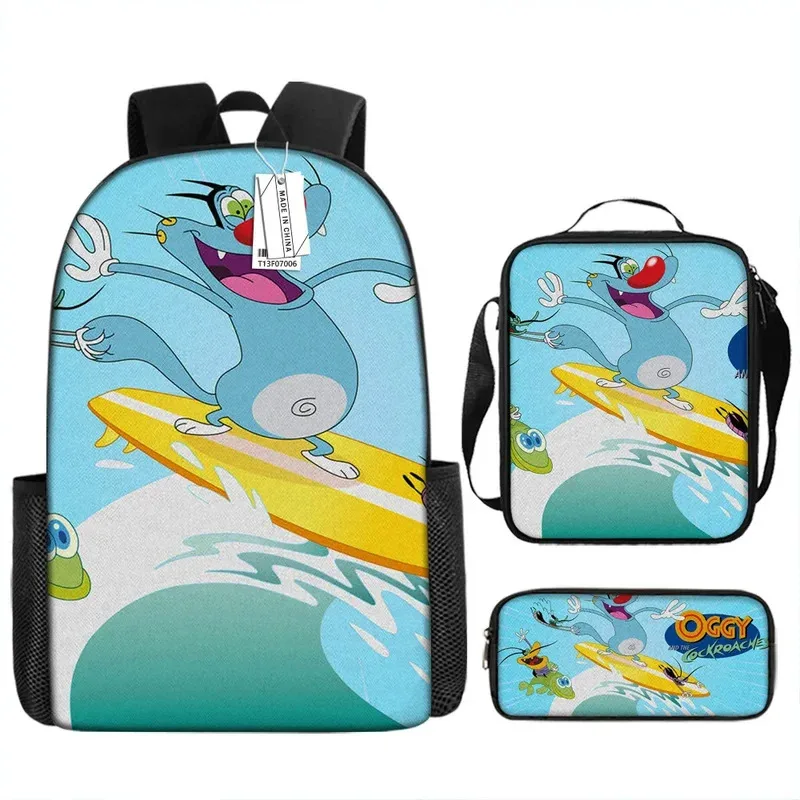 Oggy et les cafards Mochila escolar Bolsa de almoço Estojo de lápis Presente para crianças Estudantes
