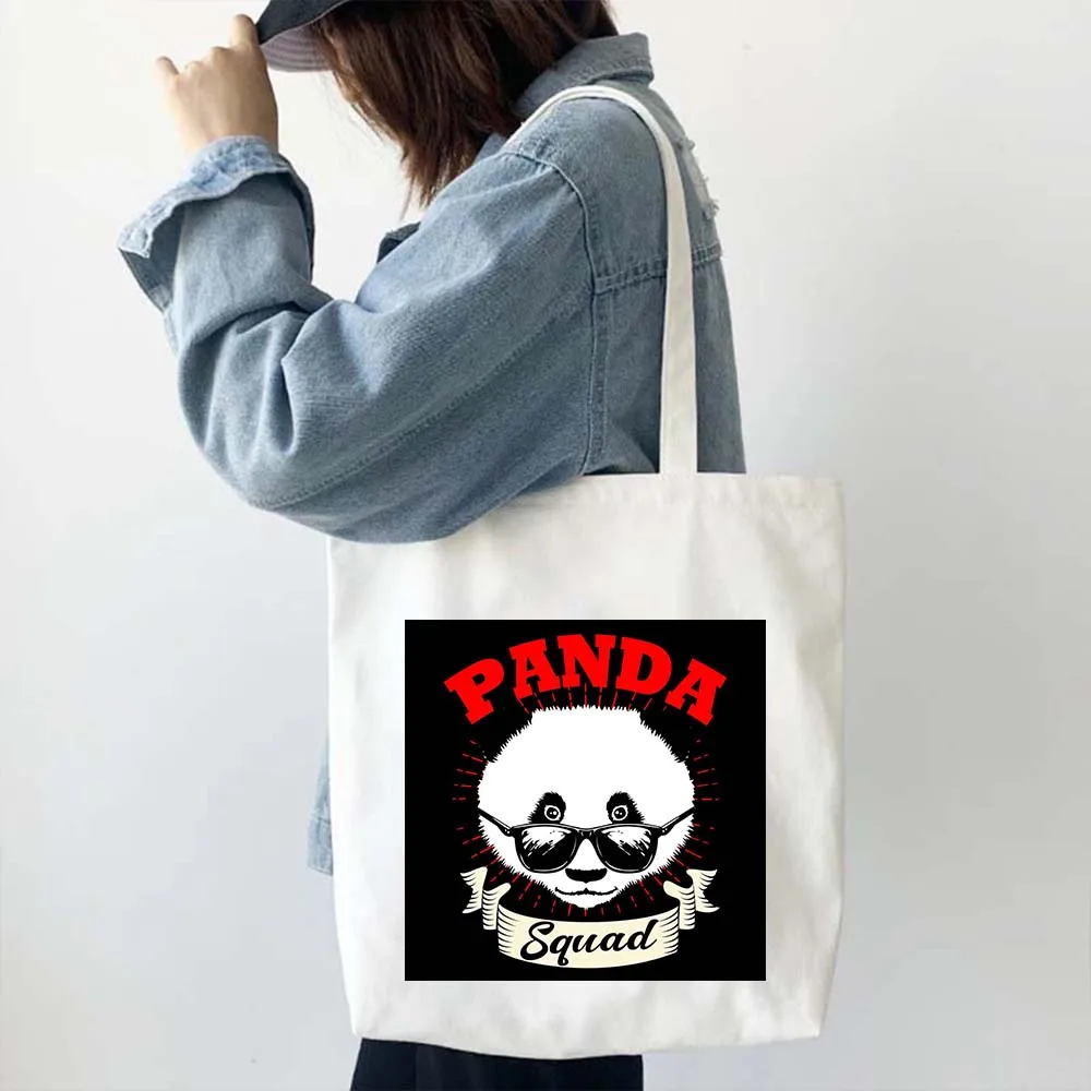 Buntes Panda-Gesicht, niedliche Familientasche, Baby-Bambusbär, Herzschlag, Sonnenbrille, Segeltuch, Schultertasche, Shopper, Baumwolle, Öko-Handtasche