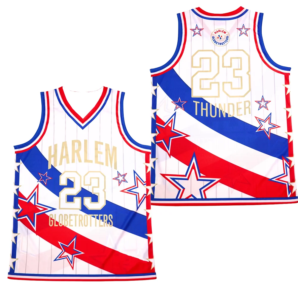 Neues Harlem Globetrotters Retro-Fan-Basketball-Trikot, bedruckt, schnelltrocknend, lässig, für den täglichen Sport, Herren-Kurzarm-T-Shirt – Detail 5