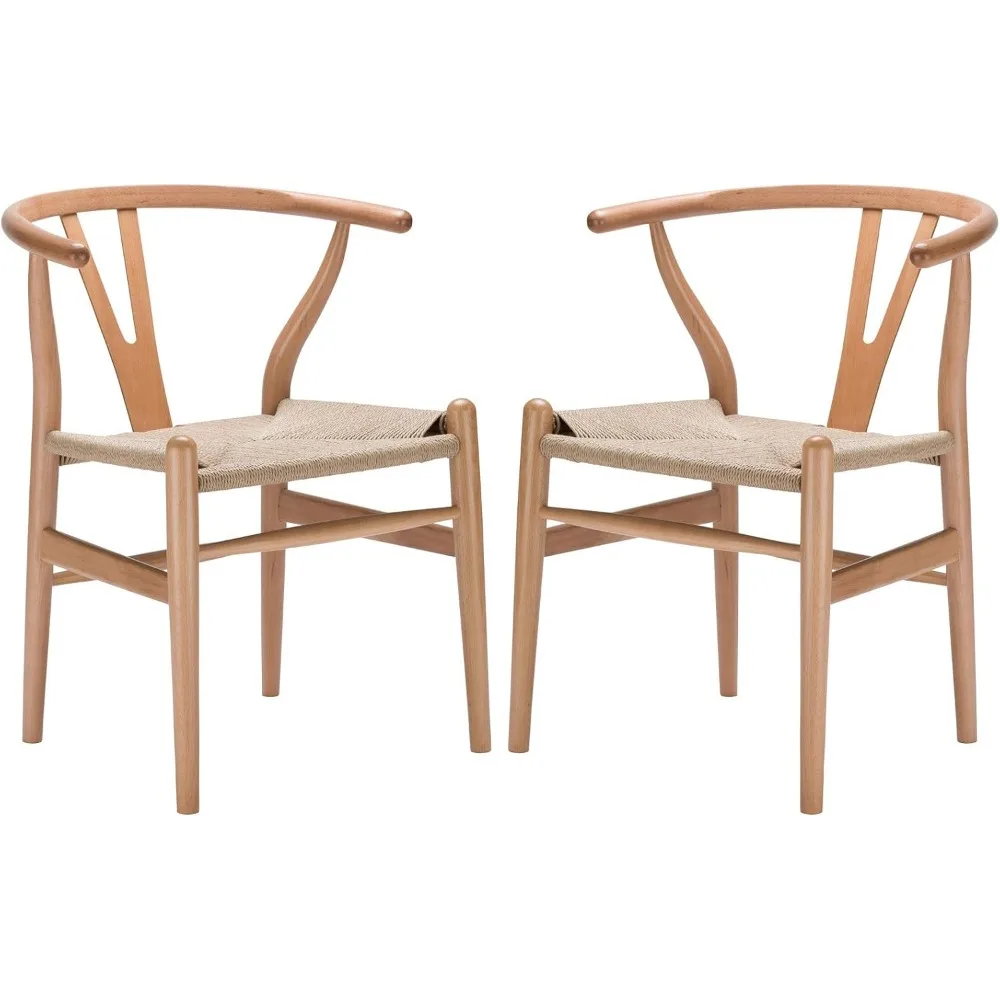 

Weave Modern Wooden Mid-Century Dining Chair, Hemp Seat, Natural (Set of 2)