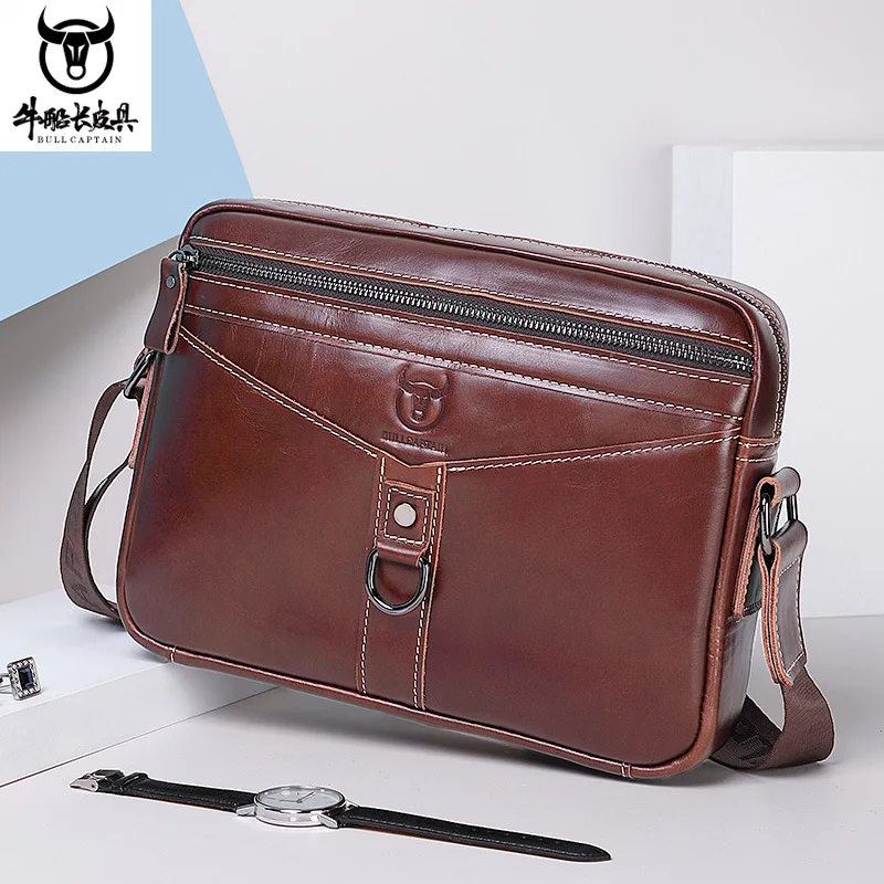 

Men's shoulder real leather crossbody bag cowhide horizontal tablet computer storage large capacity travel business satchel