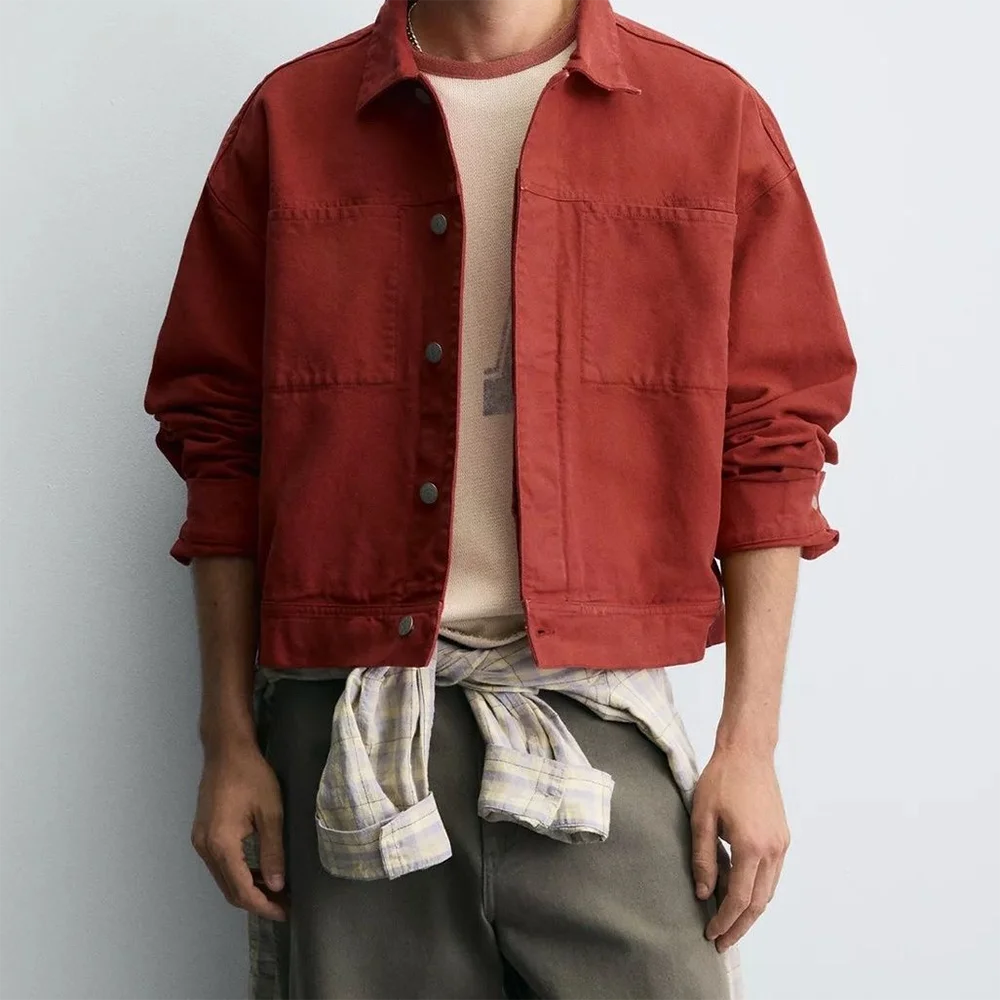 

New Autumn Men's Contrast Color Long-Sleeved Jacket American Retro Fashion Trend High Street Loose Casual Niche Men's Tops