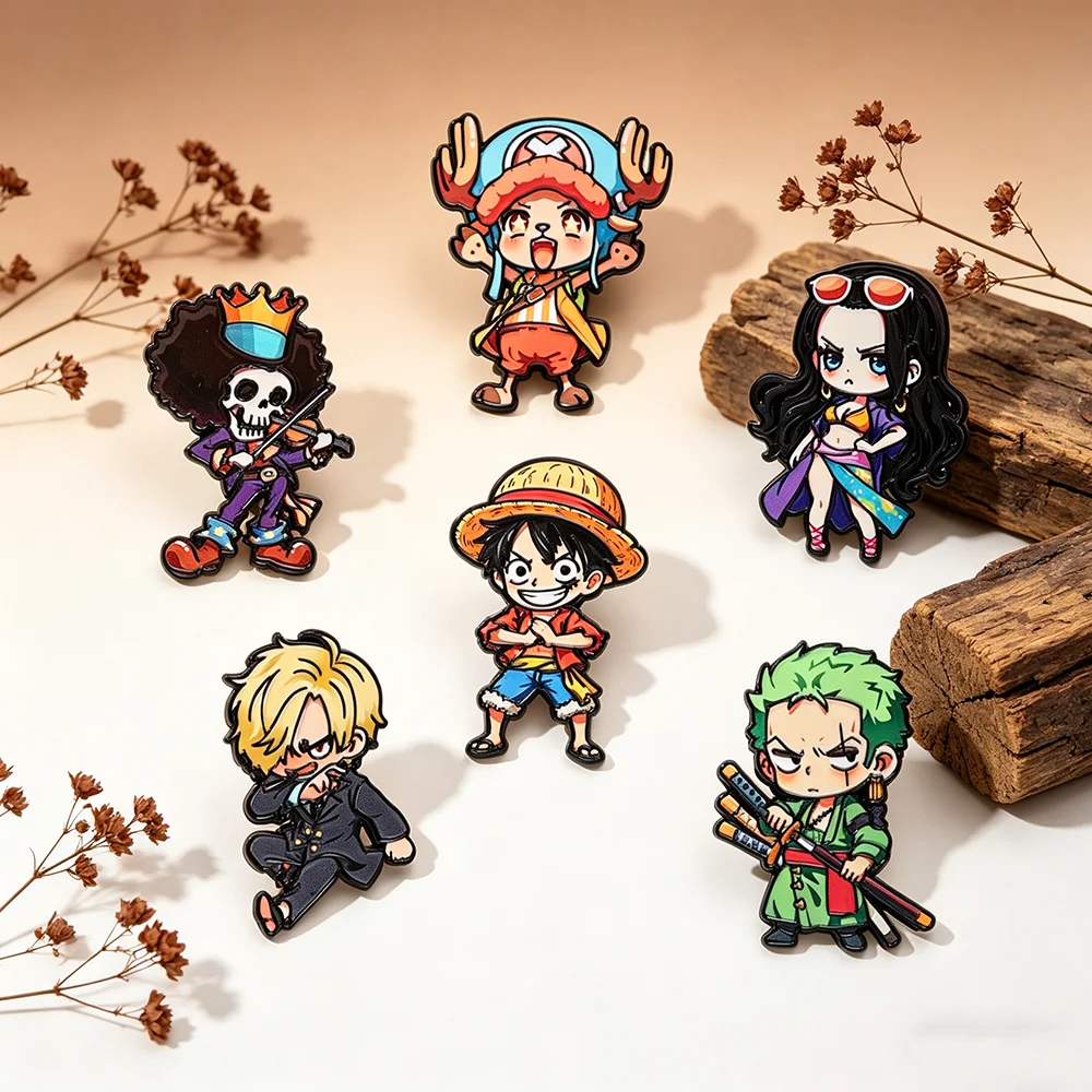 6pcs One Piece Enamel Pins Set Featuring Luffy Roronoa Zoro Sanji - Cartoon Badges for Backpack Brooches Lapel Pin Collection