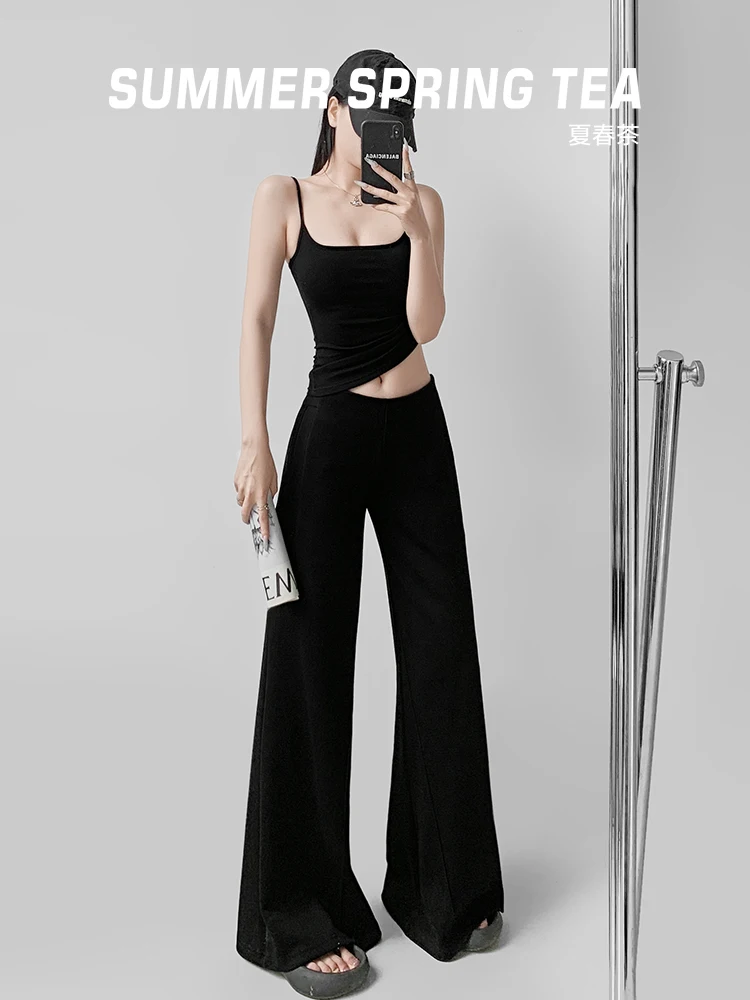 Losse wijde pijpen uitlopende sportbroek Dames zomer lente thee lage taille rechte micro uitlopende losse gevoel vloerlengte broek