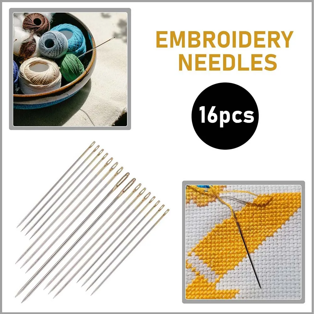 16pcs/Set Reliable Steel Needles For Sewing Projects Self Threading Hand Sewing Needles Combination For Embroidery Crafting