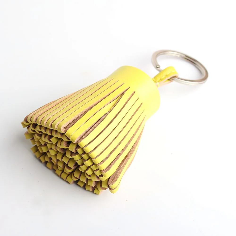 Natural Real Leather Tassel Keychain For Keys Car Key Chain Key Ring Women Bag Charm Pendant Girls