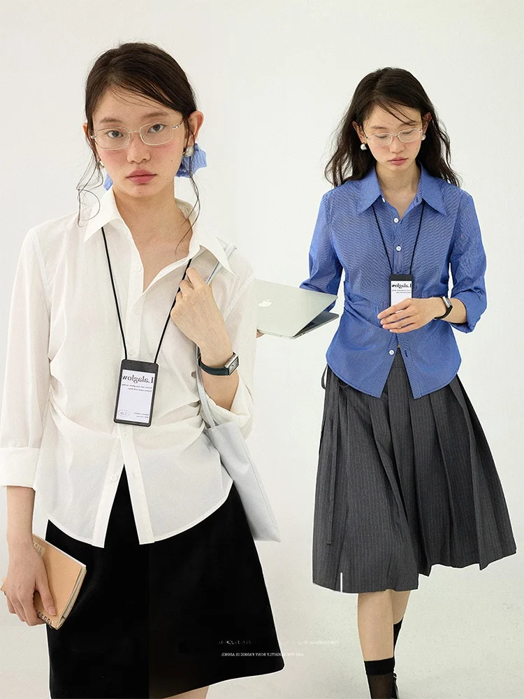 

Slimming Effect Vintage Shirt Women's Casual Style Button Design Long Sleeve Top Inner Wear Base Layer for Commuting And Dates
