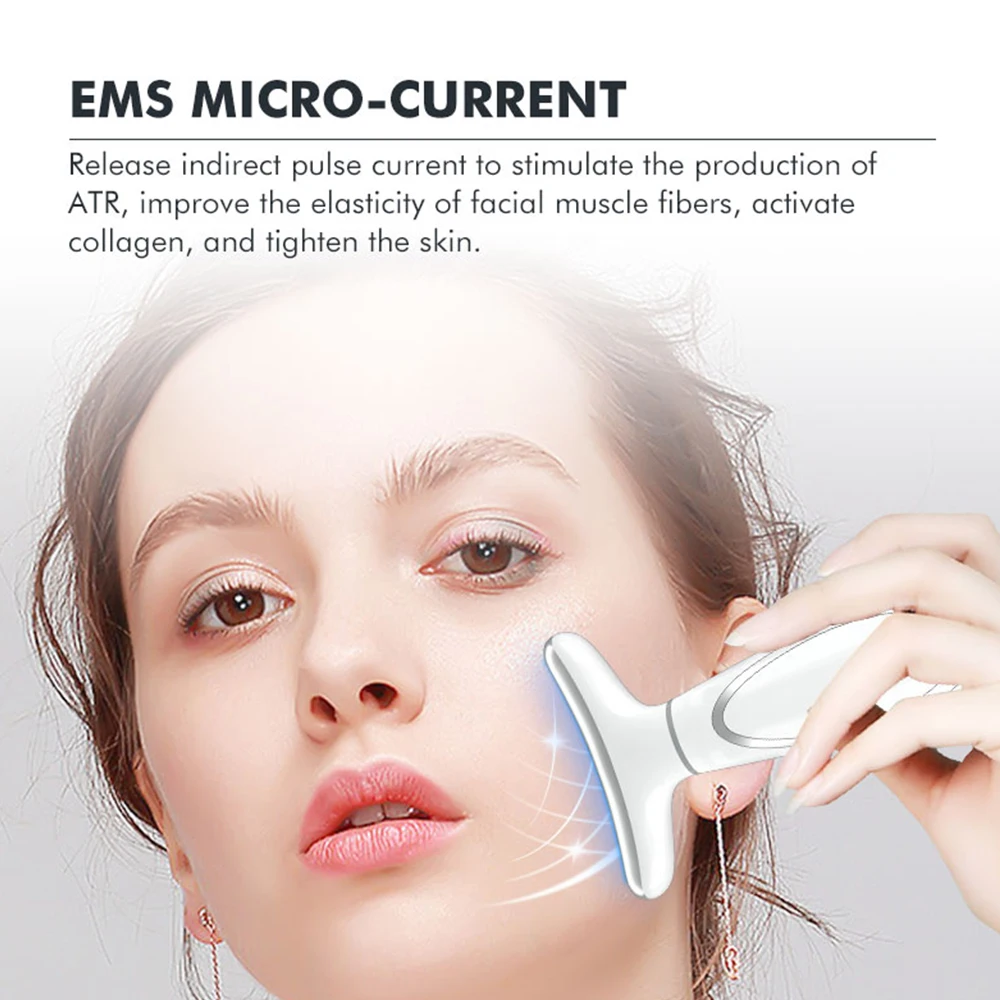 Neck Facial Lifting Device EMS Microcurrent LED Photon Therapy Vibration Face Massager Anti Wrinkles Tightening Skin Care Tools