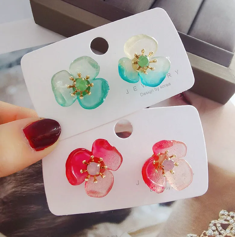 

Pink Blue Flower Stud Earrings for Women Wedding Party Enamel Oil Crystal Big Earrings Trendy Elegant Jewelry Girls Gift