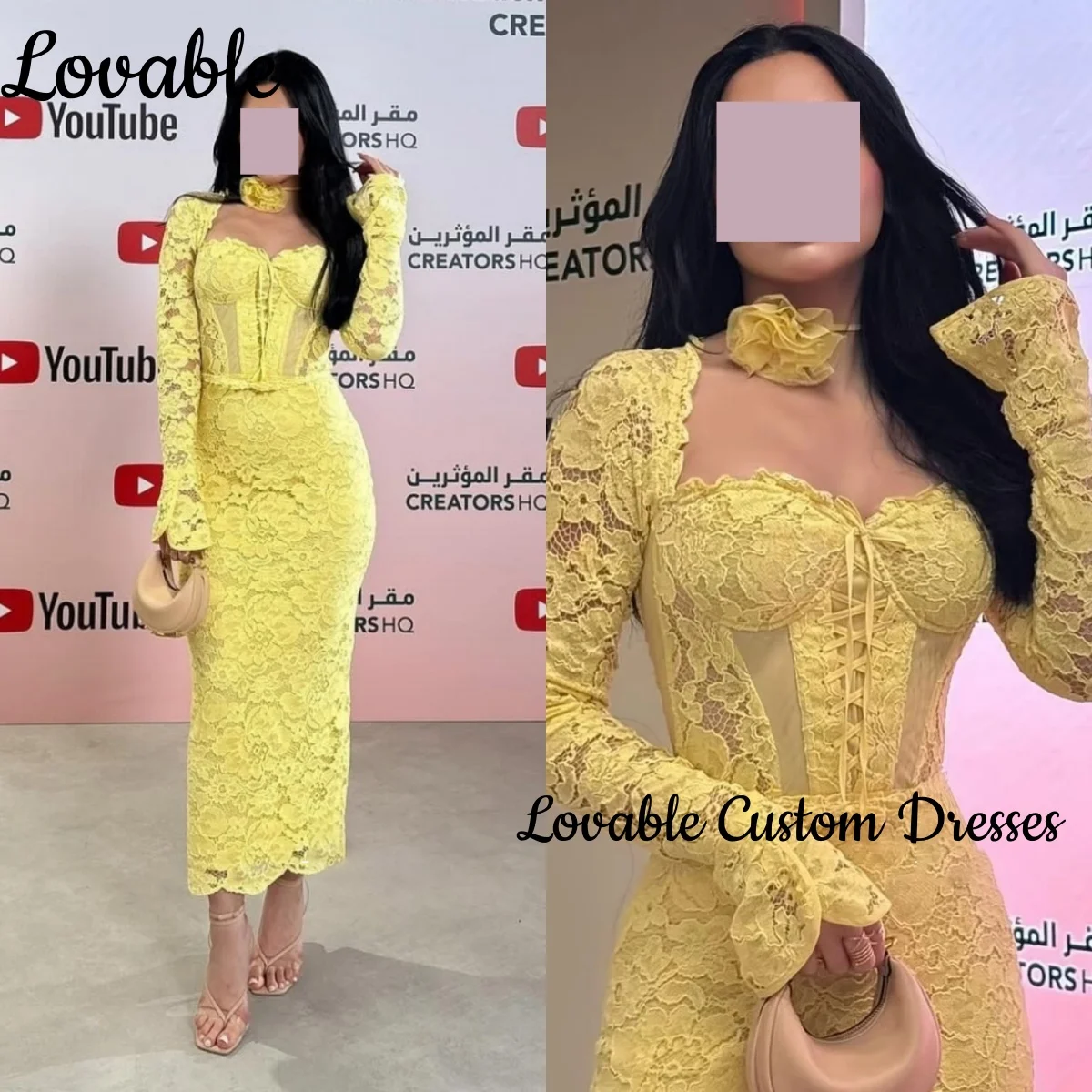 

Роскошные платья с квадратным вырезом по индивидуальному заказу, вечерние элегантные платья-футляры в форме сердца для женщин, кружевные платья до щиколотки с длинными рукавами для выпускного вечера