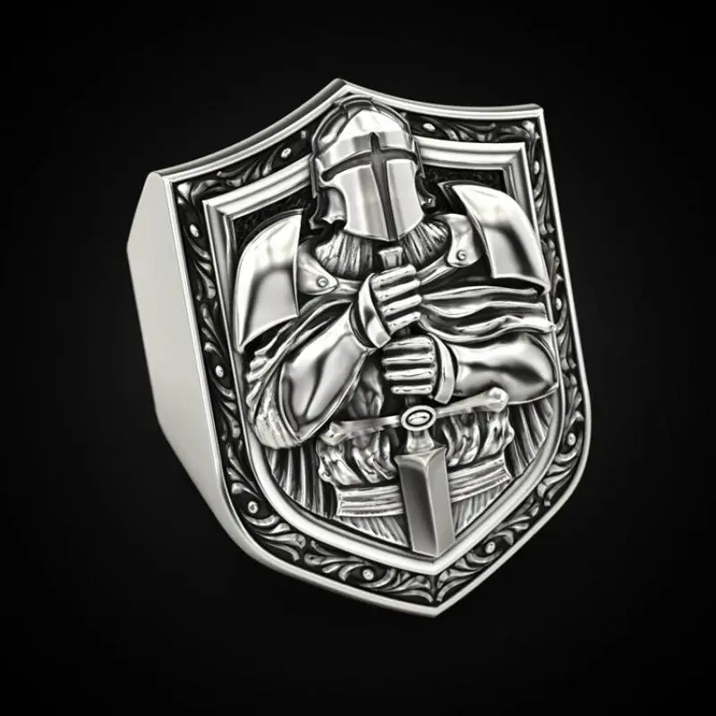 Vintage Jewelry Retro Templar Shield Rings for Men Punk Rock Party Biker Boho Stainless Steel Ring Mens Jewellery Anillo Hombre